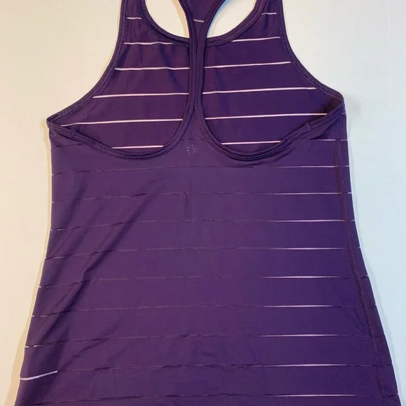 Athleta Chi High Neck Mesh Striped Racerback Tank Top Purple Womens Size XSP - Picture 2 of 7
